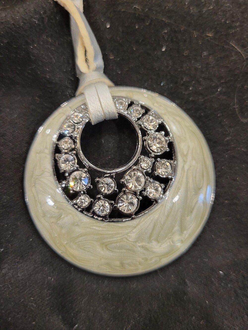 Lia Sophia Pendant Silver Leather Necklace with Crystal Accents